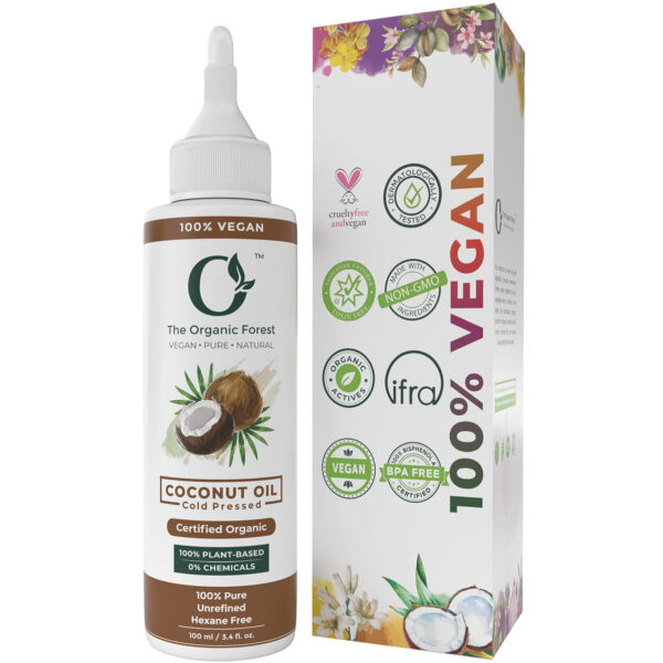 100% Pure & Organic Coconut Oil for Hair, Skin & Body – Cold-Pressed, Unrefined and Natural – Nourishing & Strengthening Oil – Vegan & Chemical-Free – 3.4 fl. oz