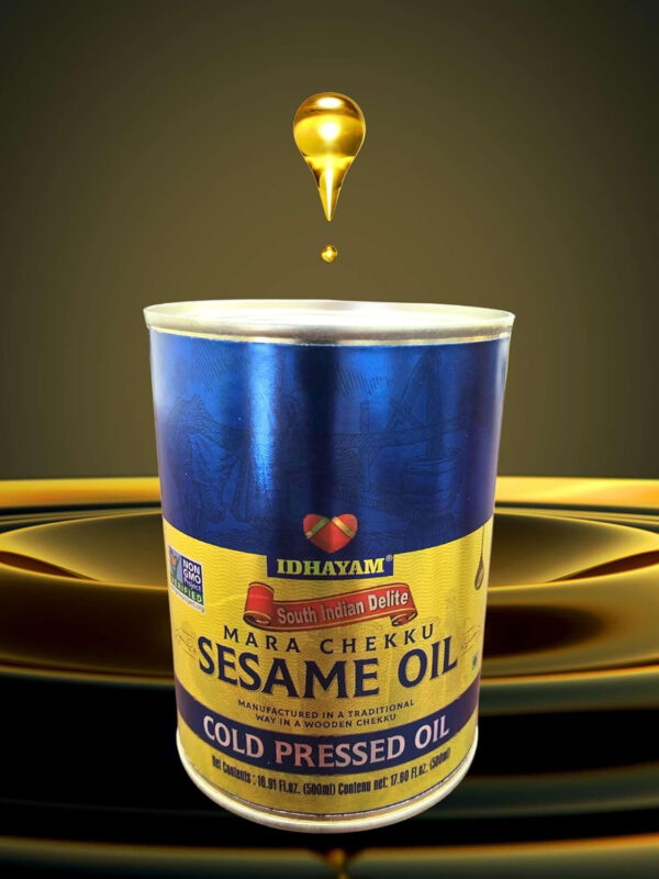 Sesame Oil Cold Pressed Oil 500ml/16.91 Fl.Oz *NON-GMO Verified*/Product of India/Made using traditional mara-chekku method