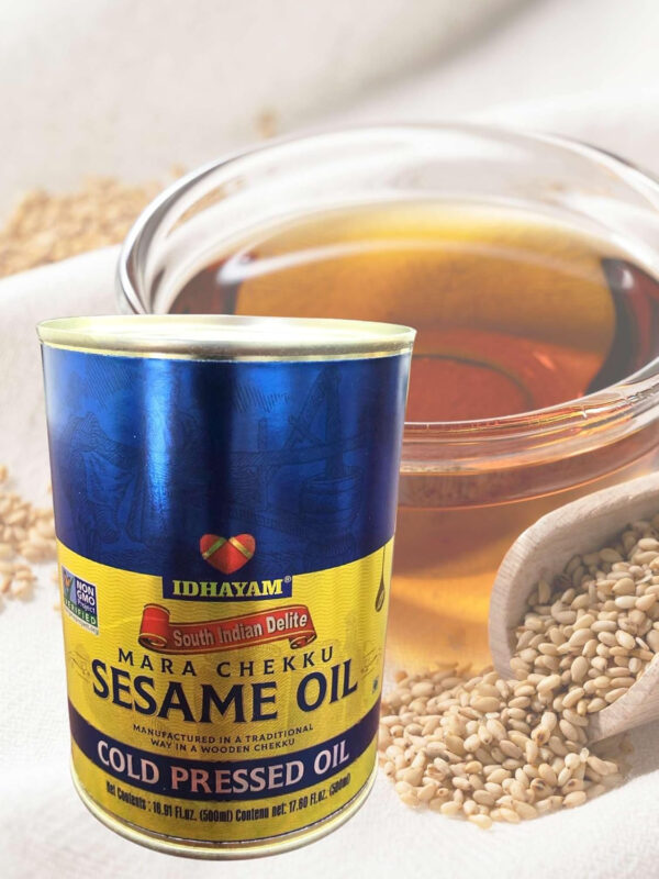 Sesame Oil Cold Pressed Oil 500ml/16.91 Fl.Oz *NON-GMO Verified*/Product of India/Made using traditional mara-chekku method