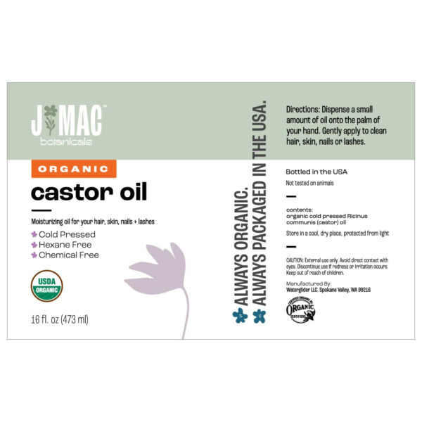 J MAC BOTANICALS, Organic Castor Oil Cold Pressed (Glass Bottle, 8 oz) pure unrefined, hexane free for face, skin, eyelashes, pack wraps, pads