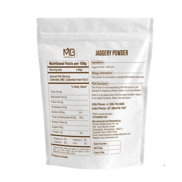 MB Herbals Jaggery Powder 2.2 lb (1 Kg / 35 oz) | Raw Untreated Jaggery Powder | No Anti-Caking Agent Used | No Preservative | Absolutely Natural