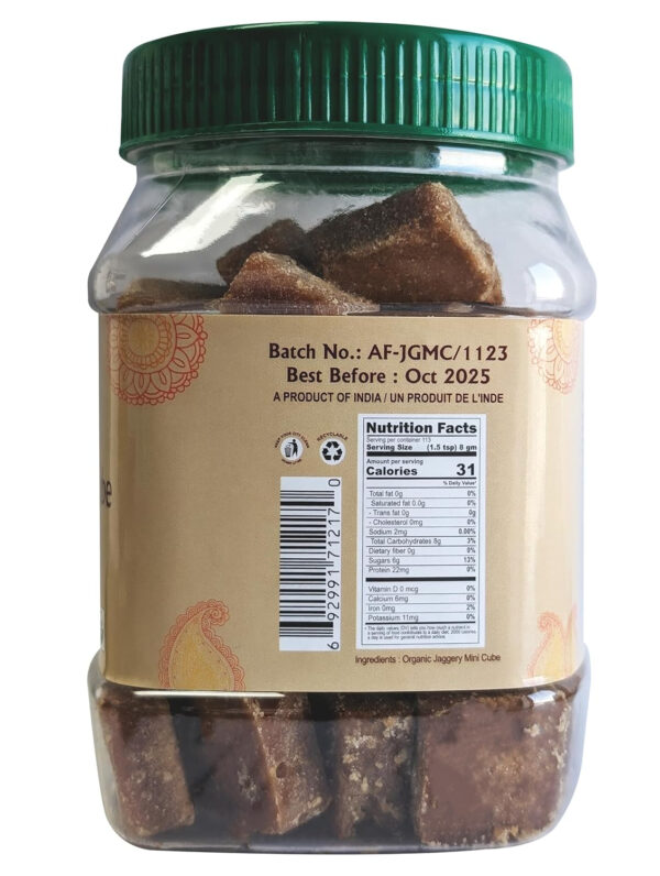 Jiva Organics Organic Jaggery Whole (Gur, Panela) 1 LB (454g) Cubes - Raw Wholesome Sugar/Organic Sugarcane - *NEW*