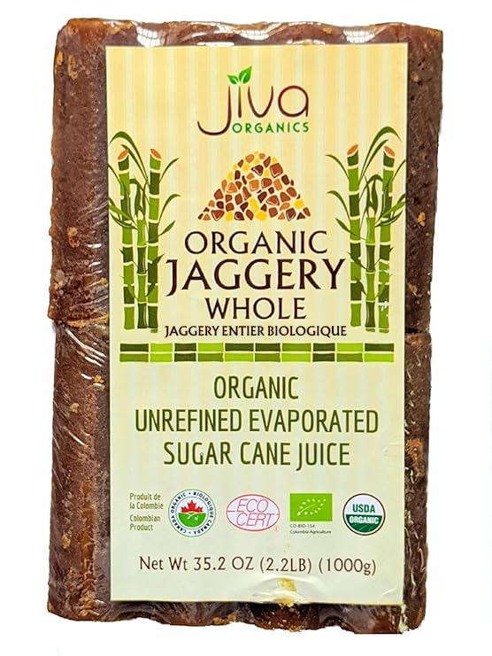 Jiva Organics Organic Jaggery Whole (Gur, Panela) 1 LB (454g) Cubes - Raw Wholesome Sugar/Organic Sugarcane - *NEW*
