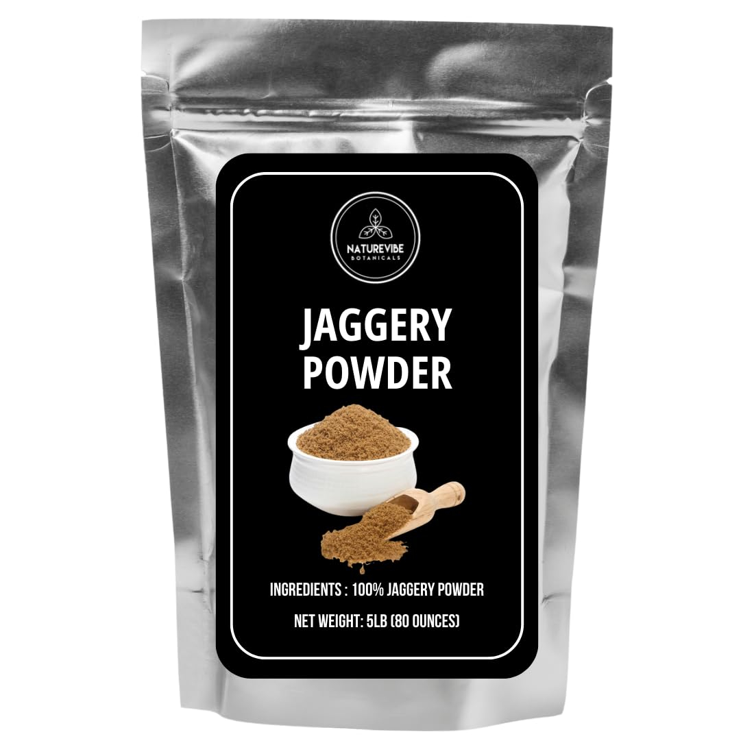 Naturevibe Botanicals Jaggery Powder, 5lbs | Pure and Raw Jaggery | Can be used as a Sweetener | Bulk Bag 80 Ounces