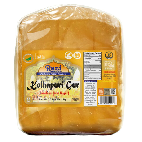 Rani Kolhapuri Gur (Jaggery) 35oz (2.2bs) 1kg ~ Unrefined Cane Sugar, No Color added, Gluten Friendly | Vegan | NON-GMO | Kosher | No Salt or fillers