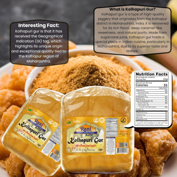 Rani Kolhapuri Gur (Jaggery) 35oz (2.2bs) 1kg ~ Unrefined Cane Sugar, No Color added, Gluten Friendly | Vegan | NON-GMO | Kosher | No Salt or fillers