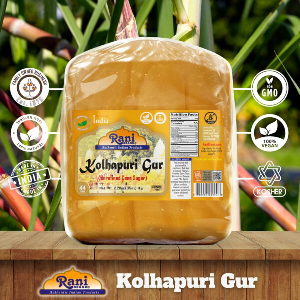 Rani Kolhapuri Gur (Jaggery) 35oz (2.2bs) 1kg ~ Unrefined Cane Sugar, No Color added, Gluten Friendly | Vegan | NON-GMO | Kosher | No Salt or fillers