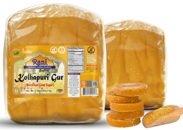 Rani Kolhapuri Gur (Jaggery) 35oz (2.2bs) 1kg ~ Unrefined Cane Sugar, No Color added, Gluten Friendly | Vegan | NON-GMO | Kosher | No Salt or fillers