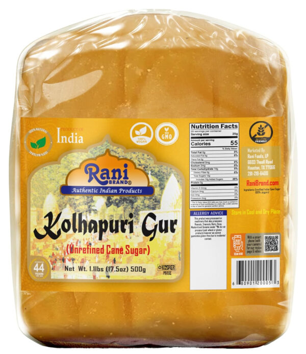 Rani Kolhapuri Gur (Jaggery) 35oz (2.2bs) 1kg ~ Unrefined Cane Sugar, No Color added, Gluten Friendly | Vegan | NON-GMO | Kosher | No Salt or fillers