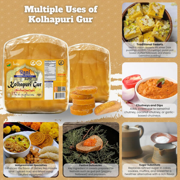 Rani Kolhapuri Gur (Jaggery) 35oz (2.2bs) 1kg ~ Unrefined Cane Sugar, No Color added, Gluten Friendly | Vegan | NON-GMO | Kosher | No Salt or fillers
