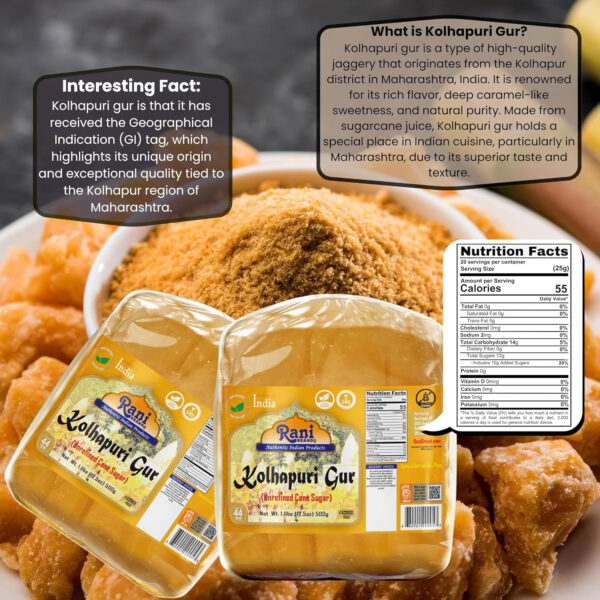 Rani Kolhapuri Gur (Jaggery) 35oz (2.2bs) 1kg ~ Unrefined Cane Sugar, No Color added, Gluten Friendly | Vegan | NON-GMO | Kosher | No Salt or fillers