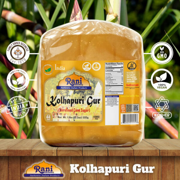 Rani Kolhapuri Gur (Jaggery) 35oz (2.2bs) 1kg ~ Unrefined Cane Sugar, No Color added, Gluten Friendly | Vegan | NON-GMO | Kosher | No Salt or fillers