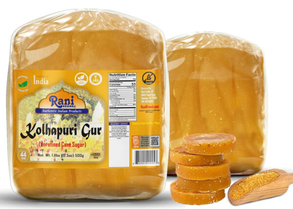 Rani Kolhapuri Gur (Jaggery) 35oz (2.2bs) 1kg ~ Unrefined Cane Sugar, No Color added, Gluten Friendly | Vegan | NON-GMO | Kosher | No Salt or fillers