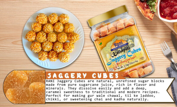 Rani Kolhapuri Gur (Jaggery) 35oz (2.2bs) 1kg ~ Unrefined Cane Sugar, No Color added, Gluten Friendly | Vegan | NON-GMO | Kosher | No Salt or fillers