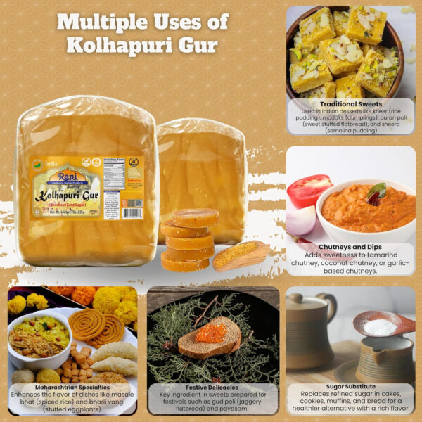 Rani Kolhapuri Gur (Jaggery) 35oz (2.2bs) 1kg ~ Unrefined Cane Sugar, No Color added, Gluten Friendly | Vegan | NON-GMO | Kosher | No Salt or fillers