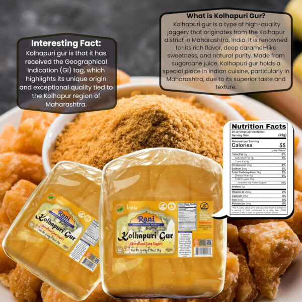 Rani Kolhapuri Gur (Jaggery) 35oz (2.2bs) 1kg ~ Unrefined Cane Sugar, No Color added, Gluten Friendly | Vegan | NON-GMO | Kosher | No Salt or fillers