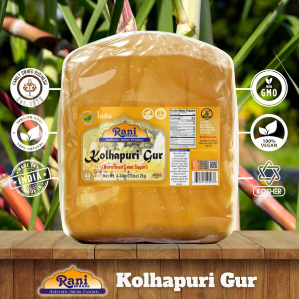 Rani Kolhapuri Gur (Jaggery) 35oz (2.2bs) 1kg ~ Unrefined Cane Sugar, No Color added, Gluten Friendly | Vegan | NON-GMO | Kosher | No Salt or fillers