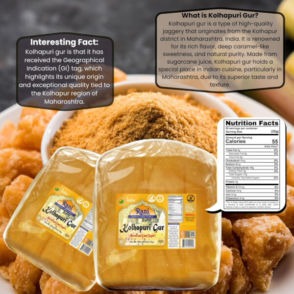 Rani Kolhapuri Gur (Jaggery) 35oz (2.2bs) 1kg ~ Unrefined Cane Sugar, No Color added, Gluten Friendly | Vegan | NON-GMO | Kosher | No Salt or fillers
