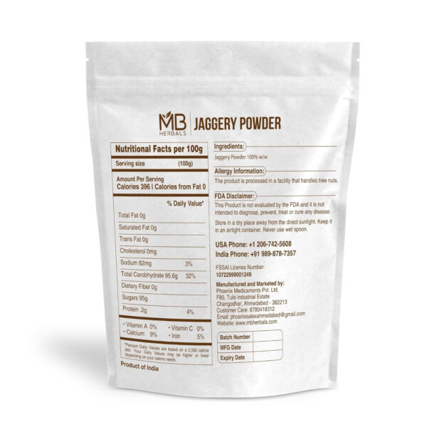MB Herbals Jaggery Powder 1 lb 16 oz 454g | Raw Untreated Jaggery Powder | No Anti-Caking Agent Used | No Preservative