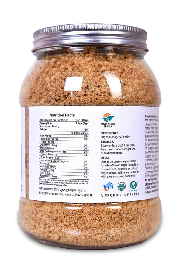Orgrain India Organic Jaggery Powder 21.16 Oz | Hand Crushed Gur Powder | Organically Grown | No Preservatives Added | No Artificial Flavors