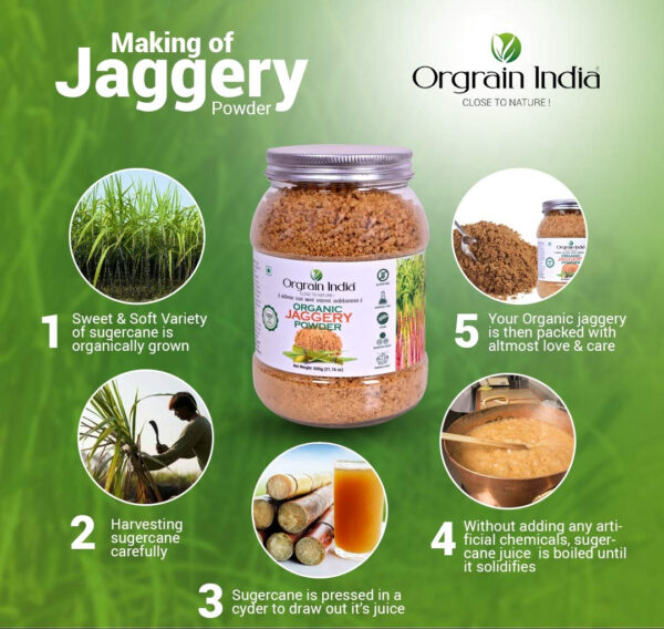 Orgrain India Organic Jaggery Powder 21.16 Oz | Hand Crushed Gur Powder | Organically Grown | No Preservatives Added | No Artificial Flavors
