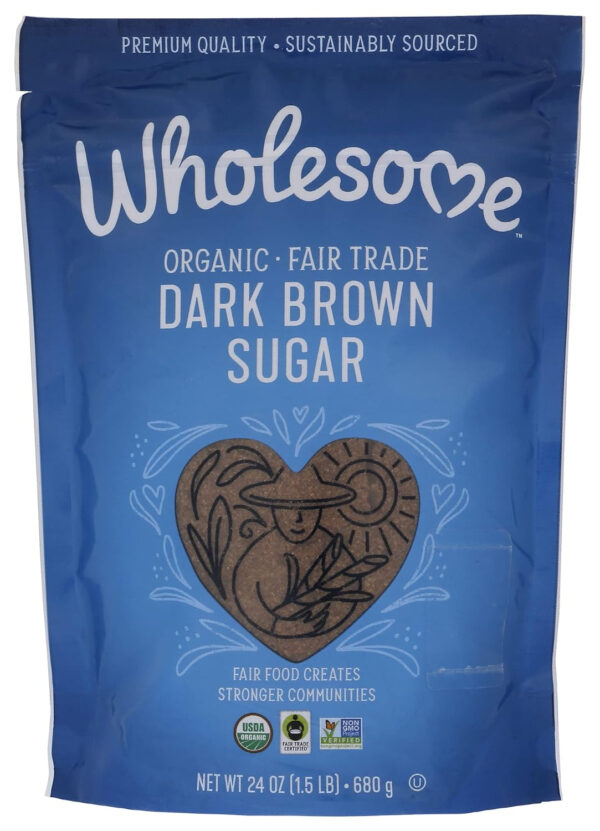 689465ef612758095664b2486d94531cbb2c184566e404672774d.jpg Wholesome Sweeteners 24-Ounce Organic Dark Brown Sugar, Fair Trade, Non GMO, Gluten Free & Vegan, Sugar for Baking and Glazing, 1 Pack