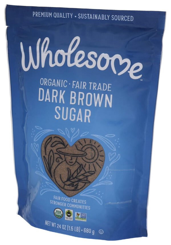 689465f4480dbdd7174ff665a4835786c28818e694df68280e416.jpg Wholesome Sweeteners 24-Ounce Organic Dark Brown Sugar, Fair Trade, Non GMO, Gluten Free & Vegan, Sugar for Baking and Glazing, 1 Pack