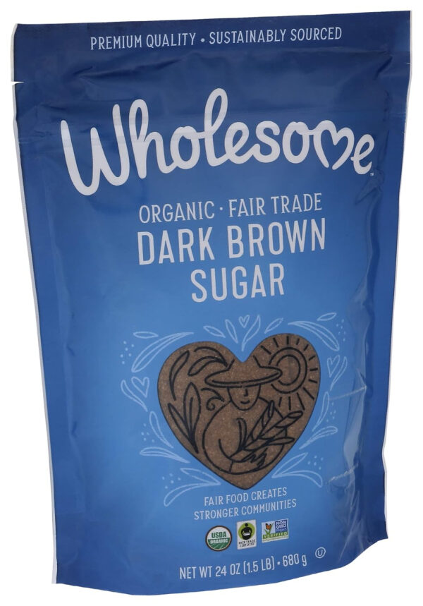 689465f5a5282040ac9c5d502b8b7b7736967ef611d232be2a63a.jpg Wholesome Sweeteners 24-Ounce Organic Dark Brown Sugar, Fair Trade, Non GMO, Gluten Free & Vegan, Sugar for Baking and Glazing, 1 Pack