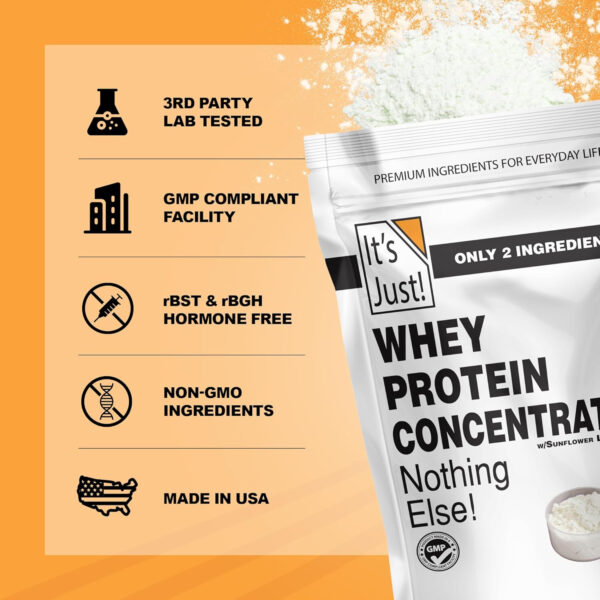 It's Just! - 100% Whey Protein Concentrate, Made in USA, RBST/rBGH Hormone Free, Premium WPC-80, No Added Flavors or Artificial Sweeteners (1.25 Pound, Unflavored)
