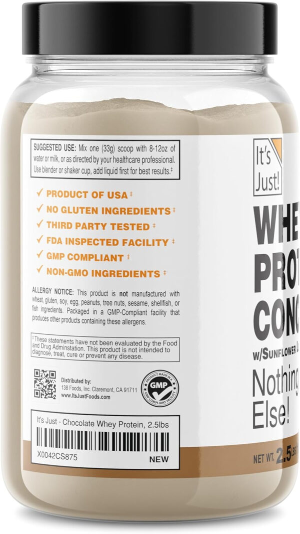 It's Just! - 100% Whey Protein Concentrate, Made in USA, RBST/rBGH Hormone Free, Premium WPC-80, No Added Flavors or Artificial Sweeteners (1.25 Pound, Unflavored)