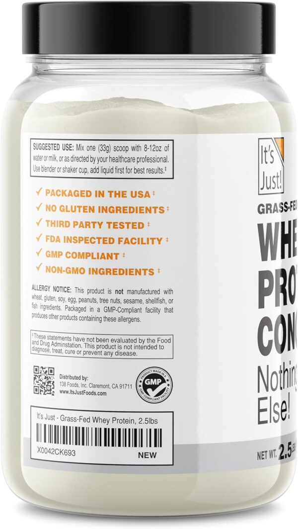 It's Just! - 100% Whey Protein Concentrate, Made in USA, RBST/rBGH Hormone Free, Premium WPC-80, No Added Flavors or Artificial Sweeteners (1.25 Pound, Unflavored)