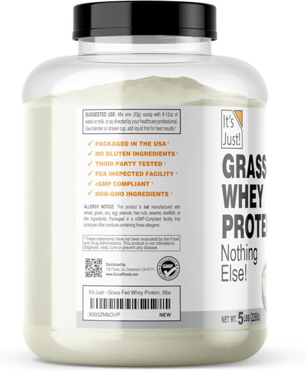 It's Just! - 100% Whey Protein Concentrate, Made in USA, RBST/rBGH Hormone Free, Premium WPC-80, No Added Flavors or Artificial Sweeteners (1.25 Pound, Unflavored)