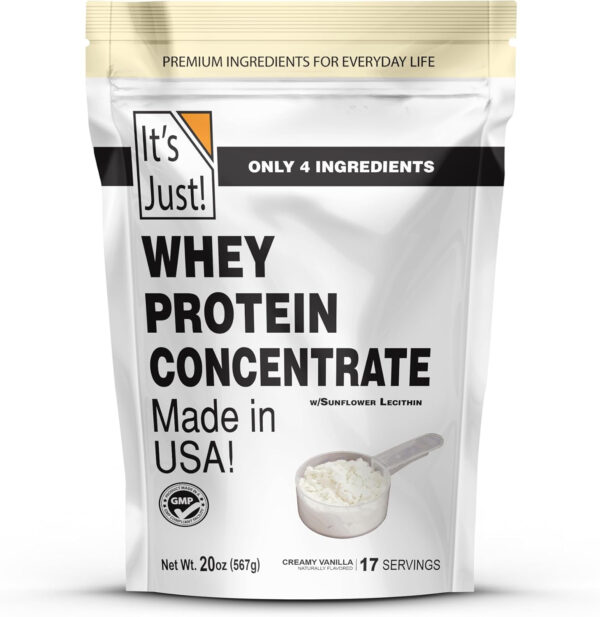 It's Just! - 100% Whey Protein Concentrate, Made in USA, RBST/rBGH Hormone Free, Premium WPC-80, No Added Flavors or Artificial Sweeteners (1.25 Pound, Unflavored)