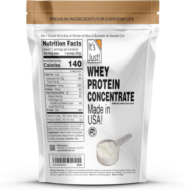 It's Just! - 100% Whey Protein Concentrate, Made in USA, RBST/rBGH Hormone Free, Premium WPC-80, No Added Flavors or Artificial Sweeteners (1.25 Pound, Unflavored)