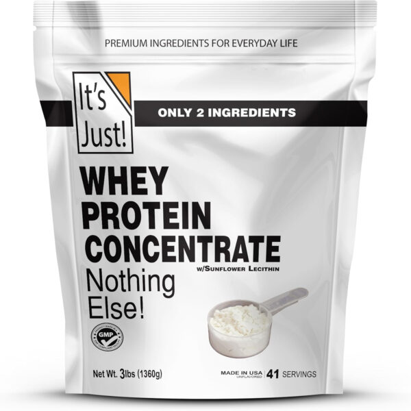 It's Just! - 100% Whey Protein Concentrate, Made in USA, RBST/rBGH Hormone Free, Premium WPC-80, No Added Flavors or Artificial Sweeteners (1.25 Pound, Unflavored)