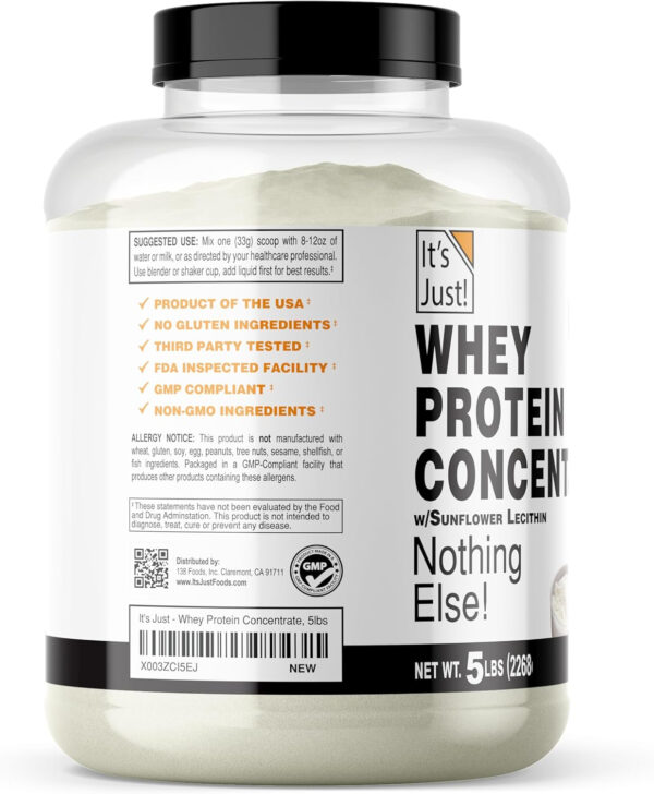 It's Just! - 100% Whey Protein Concentrate, Made in USA, RBST/rBGH Hormone Free, Premium WPC-80, No Added Flavors or Artificial Sweeteners (1.25 Pound, Unflavored)