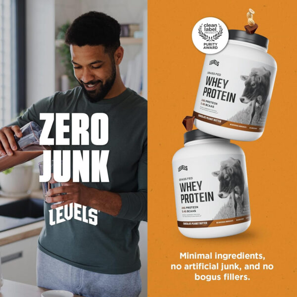 Levels Grass Fed Whey Protein Powder, No Artificials, 25G of Protein, Unflavored, 5LB