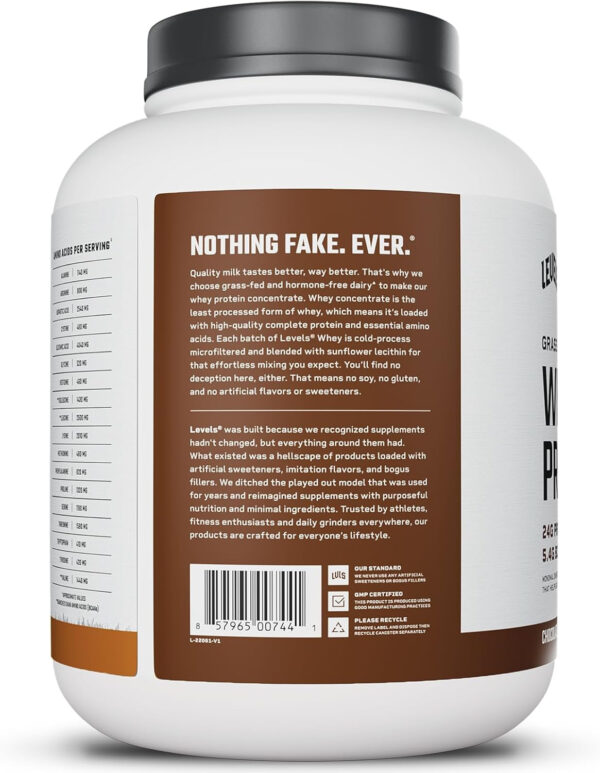 Levels Grass Fed Whey Protein Powder, No Artificials, 25G of Protein, Unflavored, 5LB