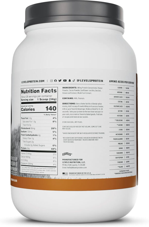 Levels Grass Fed Whey Protein Powder, No Artificials, 25G of Protein, Unflavored, 5LB