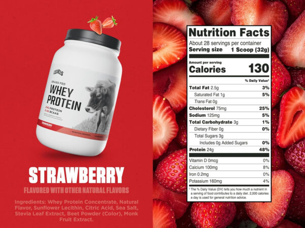 Levels Grass Fed Whey Protein Powder, No Artificials, 25G of Protein, Unflavored, 5LB