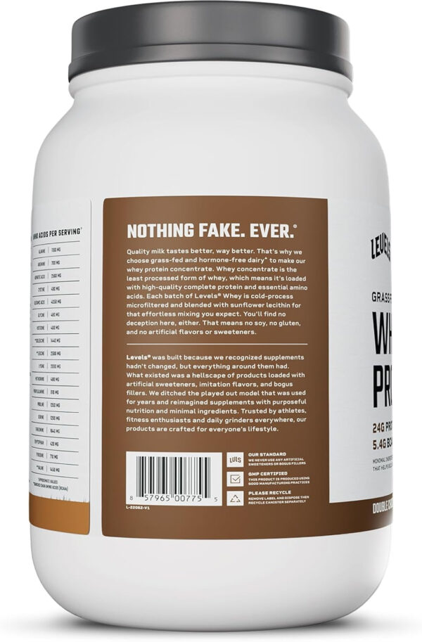 Levels Grass Fed Whey Protein Powder, No Artificials, 25G of Protein, Unflavored, 5LB