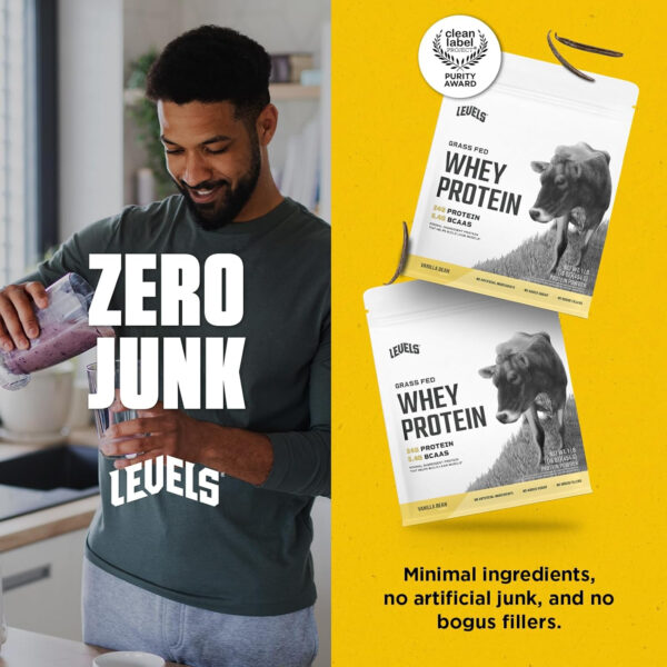 Levels Grass Fed Whey Protein Powder, No Artificials, 25G of Protein, Unflavored, 5LB