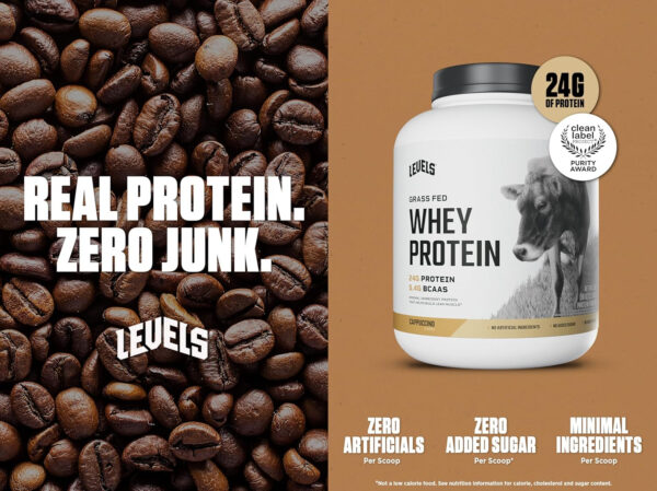 Levels Grass Fed Whey Protein Powder, No Artificials, 25G of Protein, Unflavored, 5LB