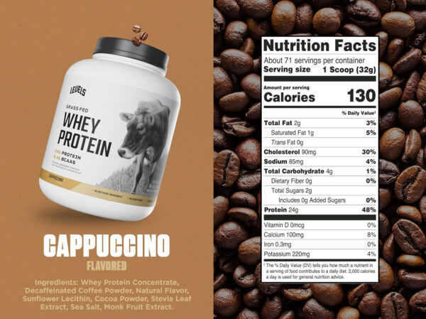 Levels Grass Fed Whey Protein Powder, No Artificials, 25G of Protein, Unflavored, 5LB