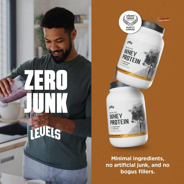 Levels Grass Fed Whey Protein Powder, No Artificials, 25G of Protein, Unflavored, 5LB