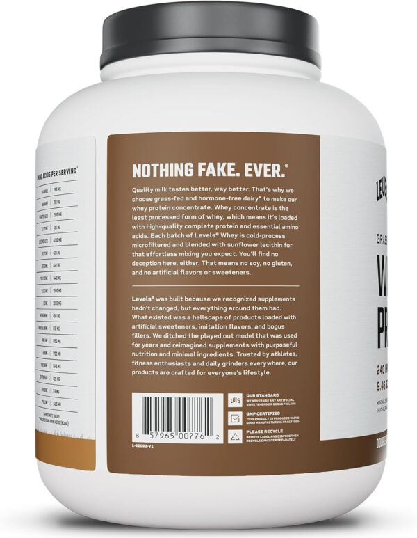 Levels Grass Fed Whey Protein Powder, No Artificials, 25G of Protein, Unflavored, 5LB