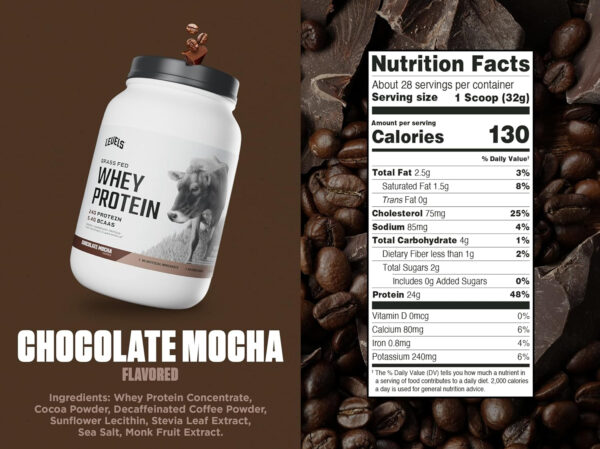 Levels Grass Fed Whey Protein Powder, No Artificials, 25G of Protein, Unflavored, 5LB