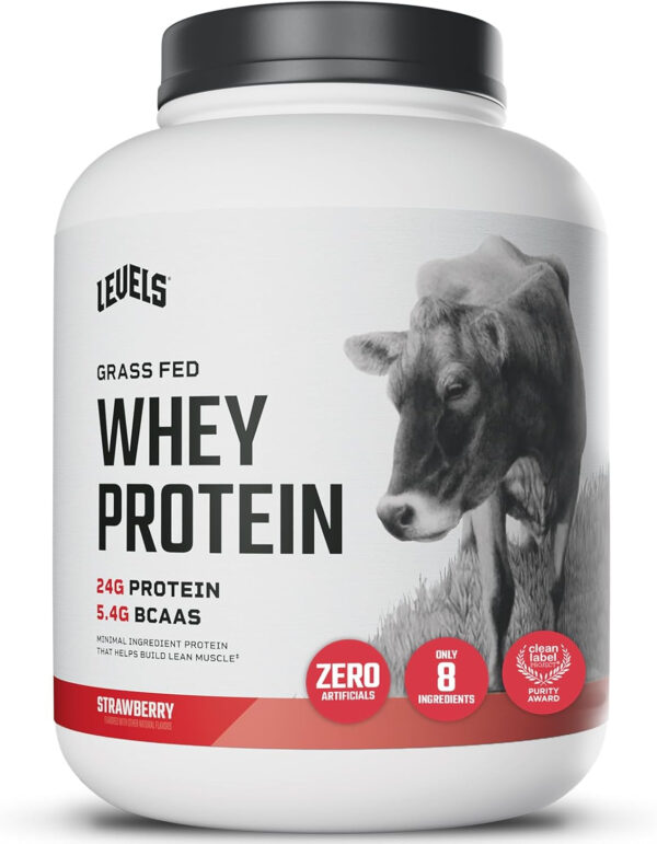 Levels Grass Fed Whey Protein Powder, No Artificials, 25G of Protein, Unflavored, 5LB