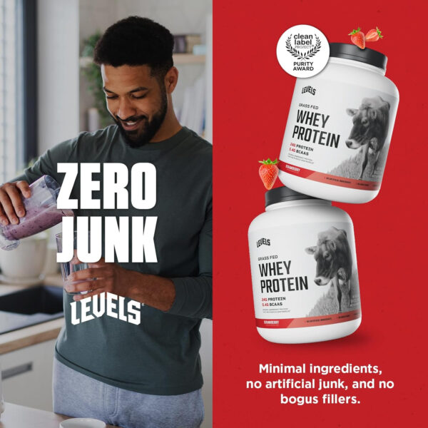 Levels Grass Fed Whey Protein Powder, No Artificials, 25G of Protein, Unflavored, 5LB