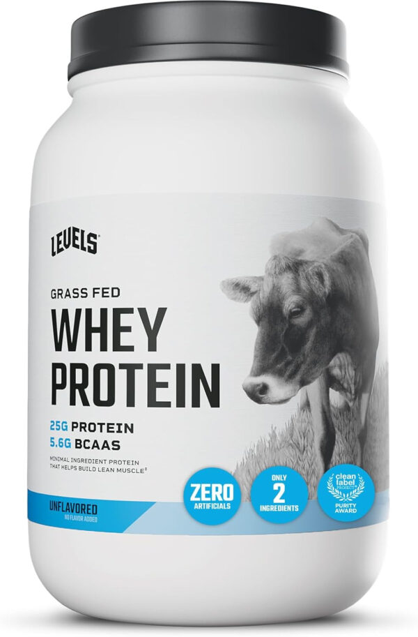 Levels Grass Fed Whey Protein Powder, No Artificials, 25G of Protein, Unflavored, 5LB